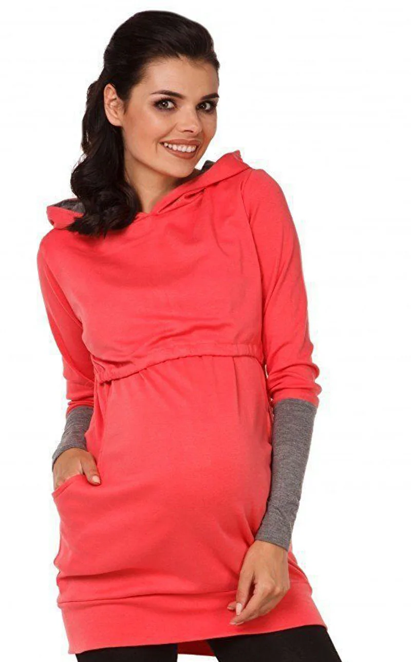 Толстовки для материнства Одежда с длинным рукавом с капюшоном Пальто Блузка для кормления Одежда для беременных женщин