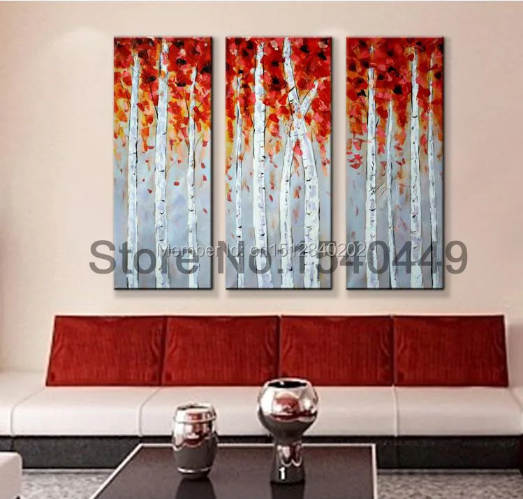 free shipping red birch tree canvas pictures 3 piece modern living