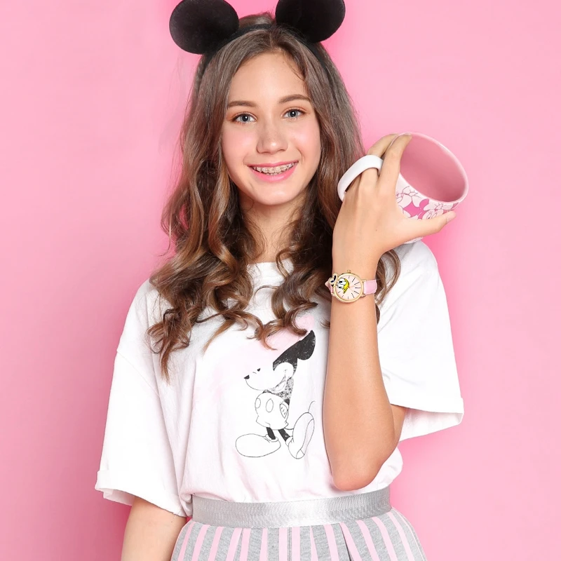 Disney Donald Duck Girl Crystal Quartz Waterproof Watch Student Leather Watches For Children With Gift Box Cartoon Kid Clock New