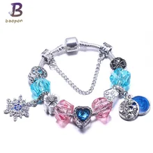 Модные синие Снежинка кристалл кулон очаг бусинами бренда браслеты и браслеты Fit Европейский подарок для мамы DIY ювелирных