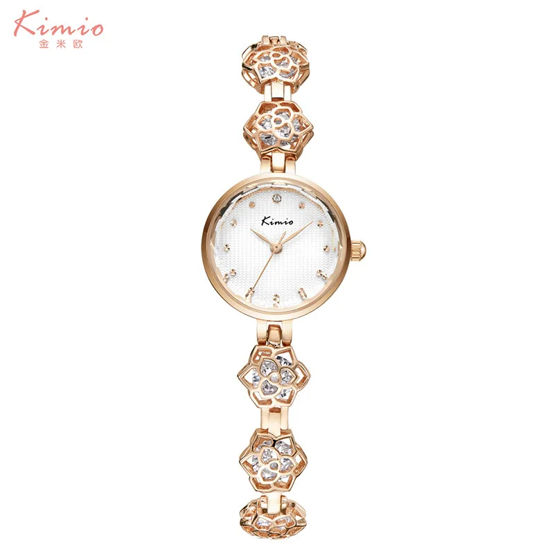 

Kimio Brand Women's Watches Unique Design Camellia Quartz Bracelet Wristwatches Ladies Elegant Dress Clock with Gift Box 2018