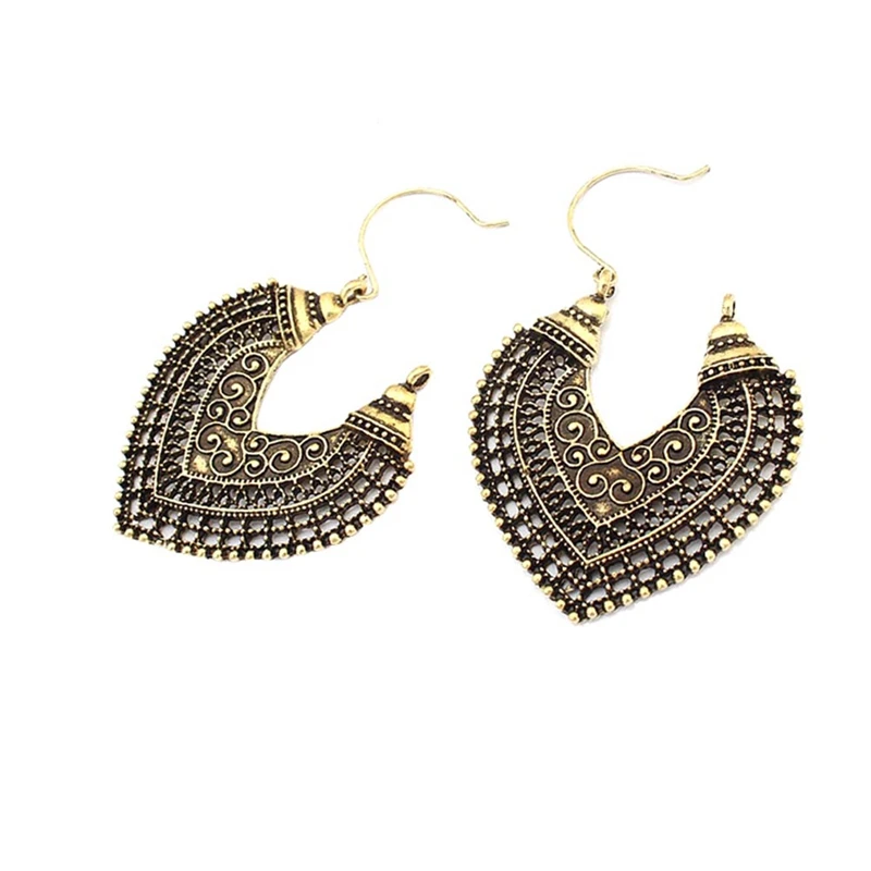 

Ethnic Vintage Jewelry Carving Hollow Gypsy Heart Earrings For Women Pendientes Mujer Brincos Valentines Day Gifts High Quality