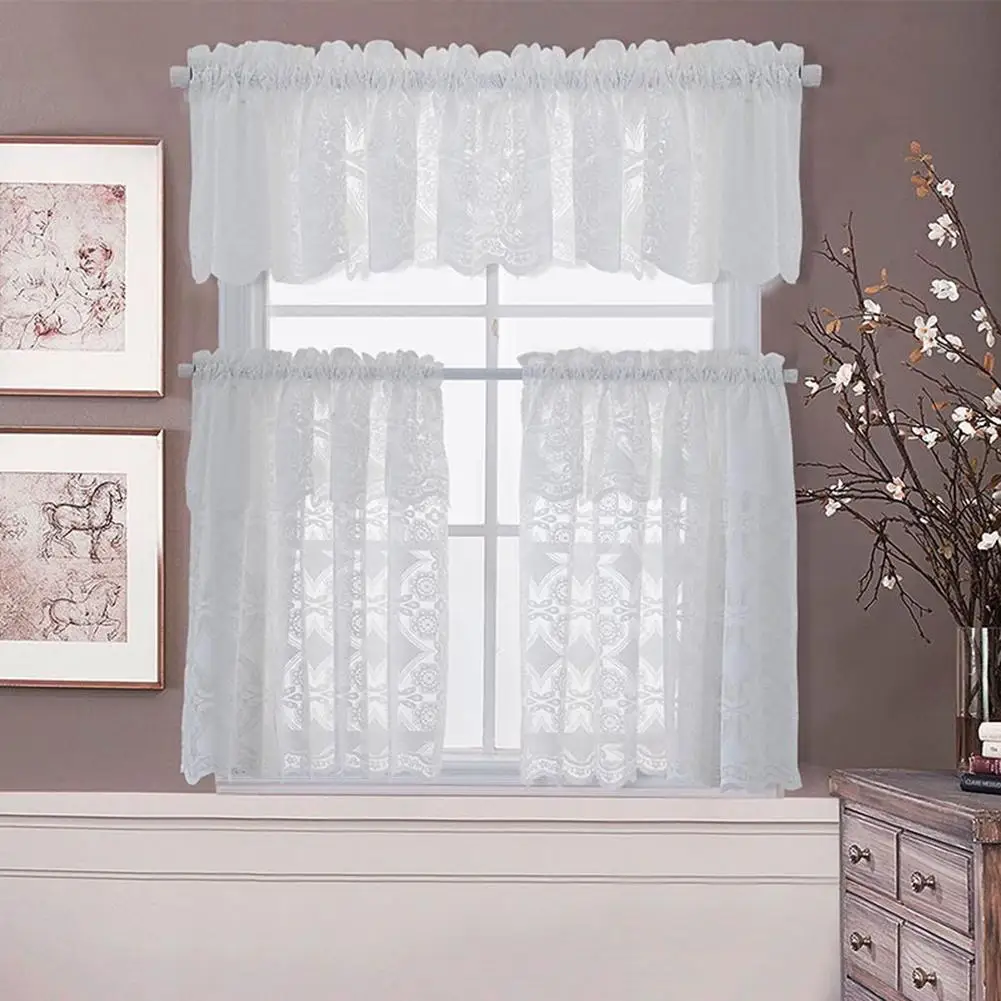 

Large Lace Flower Window Balcony Short Curtain Gauze Kitchen Valance Drape Home Decor