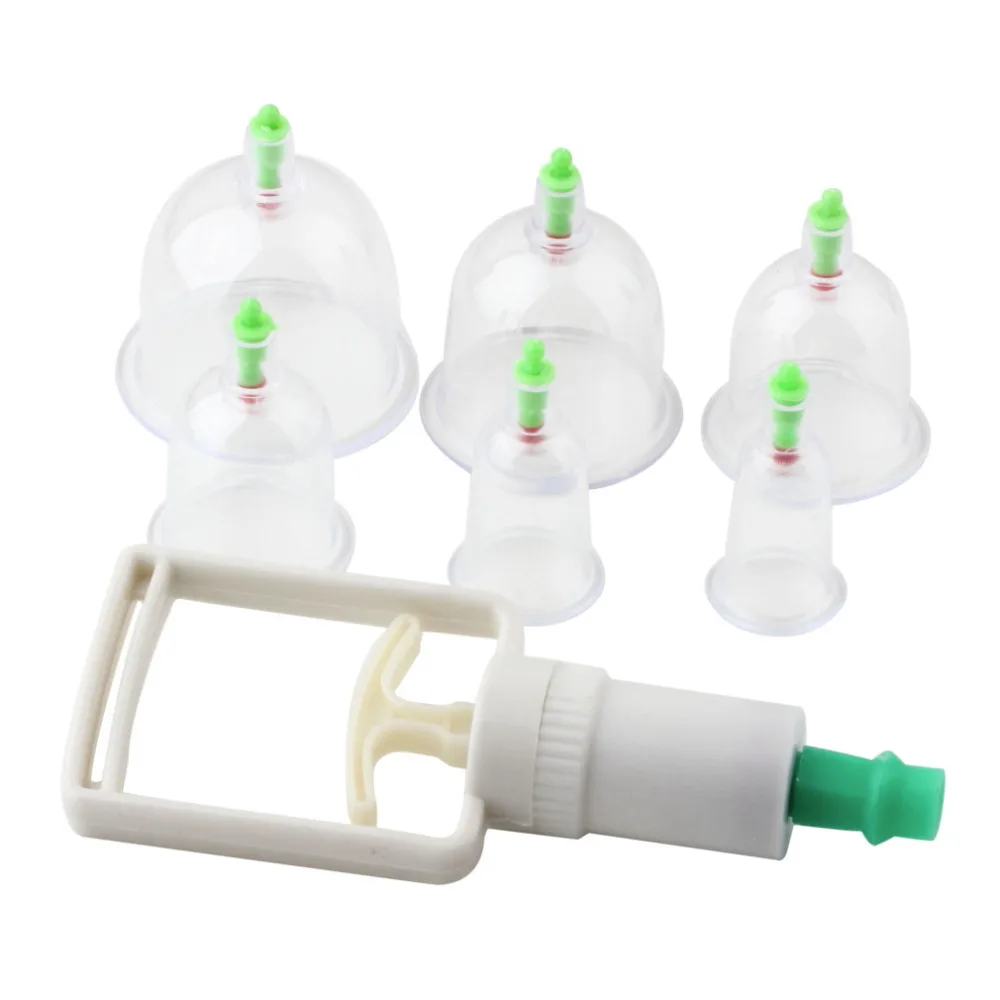 (6 Cups + 1 Suction Pump) Chinese Medical Vacuum Cans Cupping Cups Set Back Body Massage Therapy Kit anti-cellulite massager