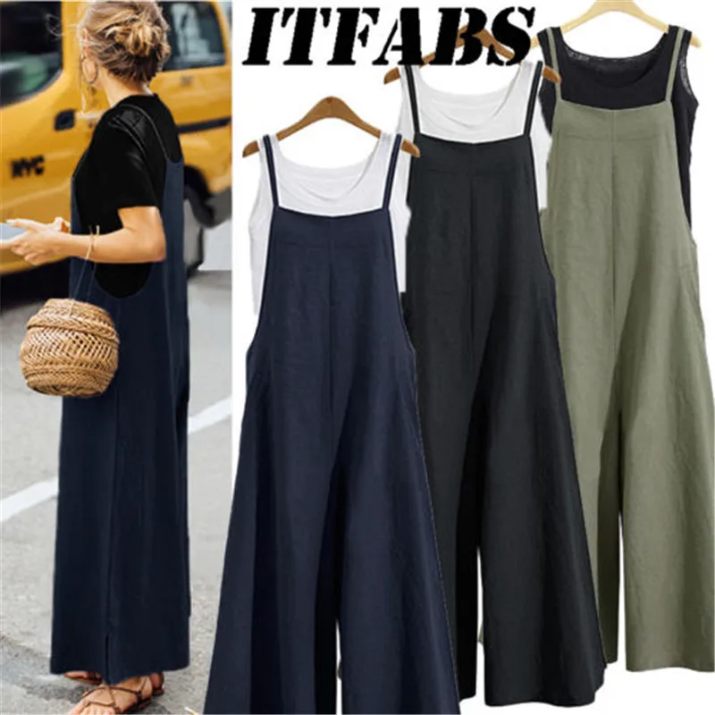 

New Brand Women Casual Polyester Overalls Jumpsuit Strap Rompers Dungaree Over sized Bodysuits