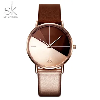 

Shengke Women's Watches Fashion Leather Wrist Watches Vintage Ladies Watch Irregular Clock Mujer Bayan Kol Saati Montre Feminino