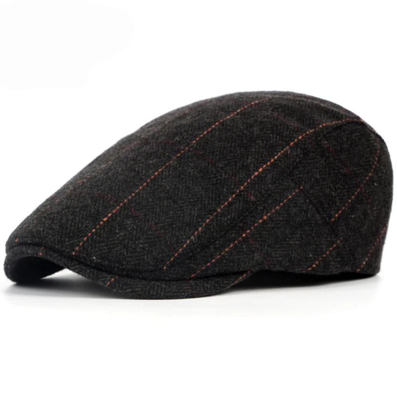 men with beret HT1329 2019 Autumn Winter Men Cap Hats Berets British Western Style Wool Advanced Flat Ivy Cap Classic Vintage Striped Beret Cap black leather beret mens