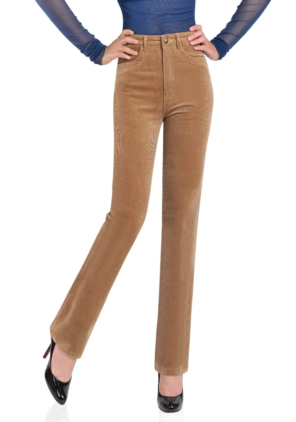 Женские осенние вельветовые прямые брюки, женские брюки с высокой талией, деловые повседневные брюки яркого цвета размера плюс, Размер 27-38