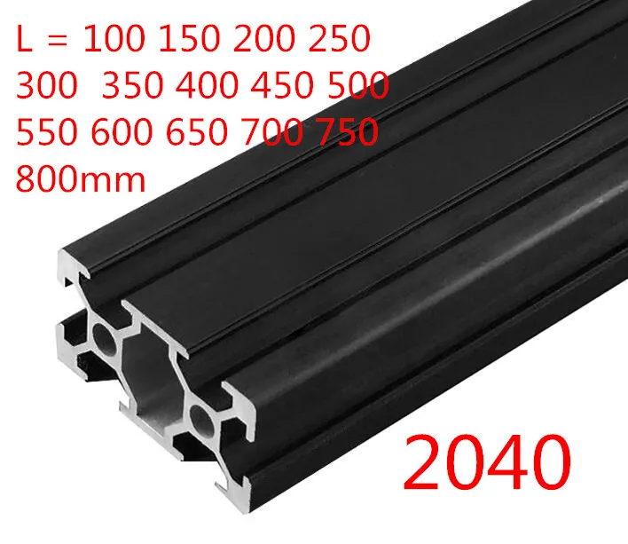 1 шт. черный 2040 Европейский стандарт анодированный алюминиевый профиль Экструзия 100-800 мм Длина линейной рельсы для ЧПУ 3d принтер