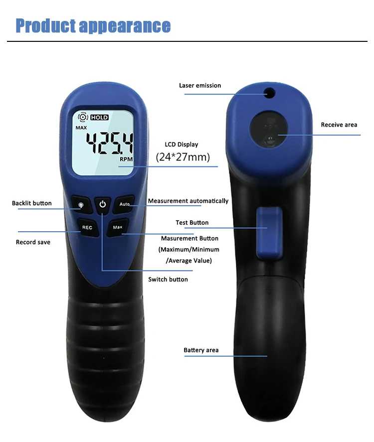 ProfessionTachometer цифровой ЖК-дисплей Тахометр лазерный Бесконтактный тахометр диапазон 2,5-99999 ОБ/мин мотор-Скорость метр с 1 шт. светоотрающей полосой