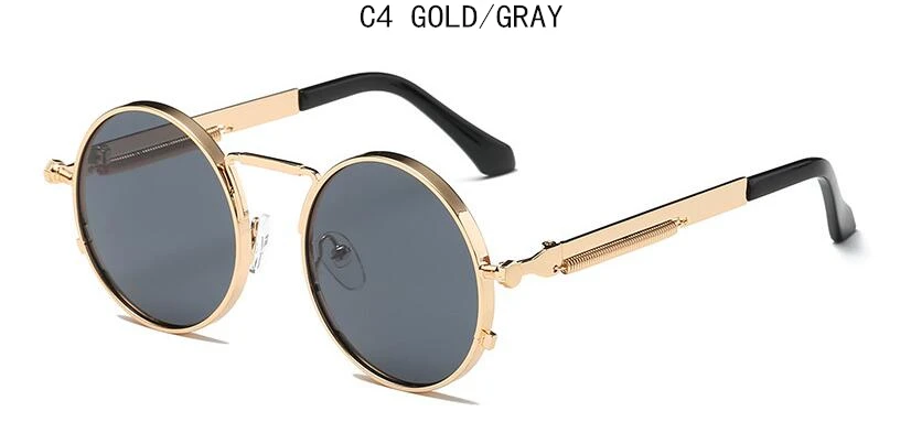 Gold Gray Винтажные мужские Солнцезащитные очки женские Ретро панк стиль круглая металлическая оправа цветные линзы солнцезащитные очки модные очки Gafas sol mujer - Цвет линз: Gold Gray