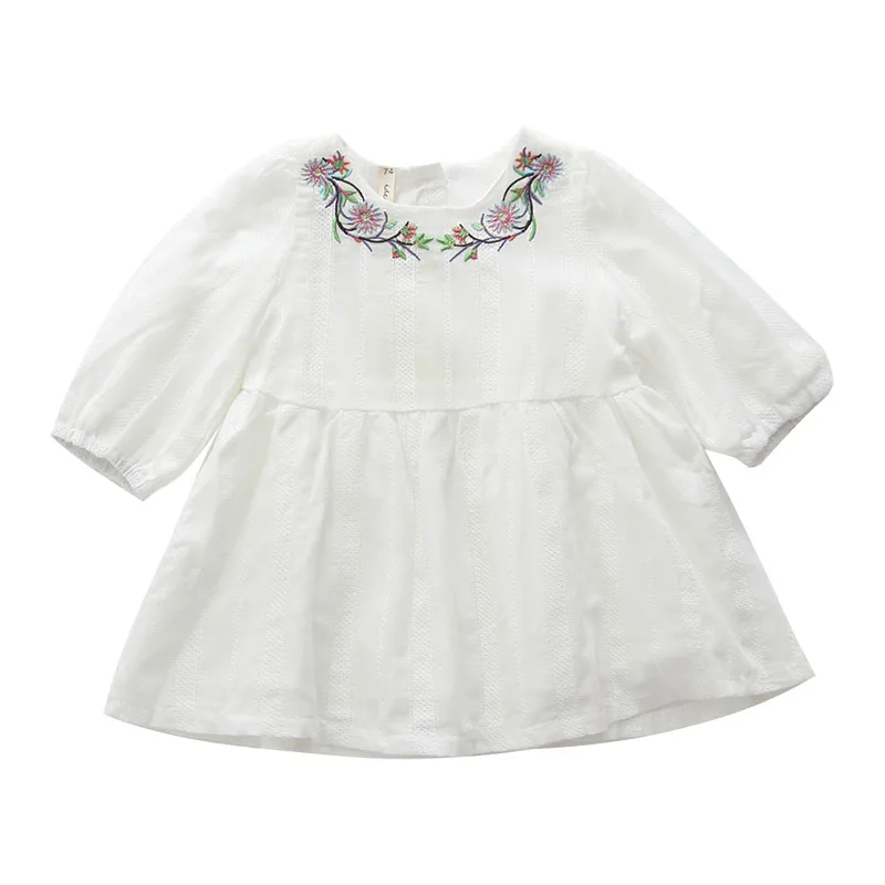 

Girls Autumn Dresses Flowers Embroidery Infant Baby Girls Dress Long Sleeve A-line Baby Girls Clothing pink white 0-2Y