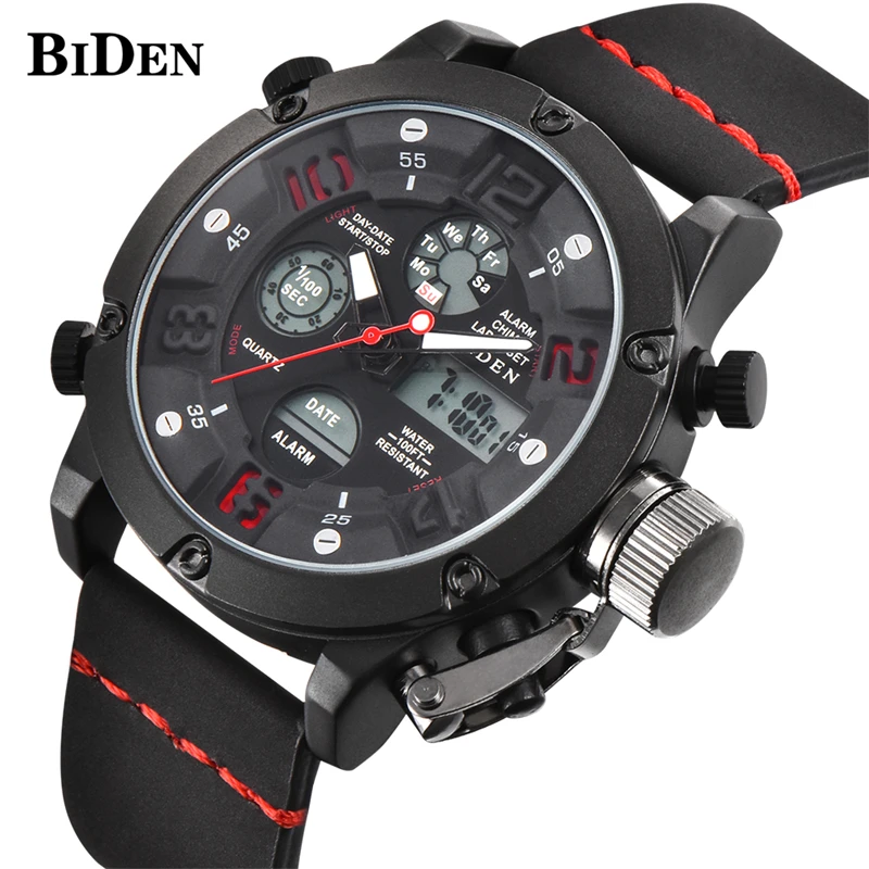 

BIDEN Brand Top Men's LED Display Digital Watch Men Clock Man Rubber Band 3ATM Water Resistant Sports Military Quartz Wristwatch