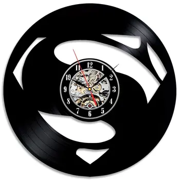 

2019 Horloge Mural Superman Wall Clock Design Decorative Boys Bedroom Vinyl Record Clocks Mute Retro Style Cd Watch Home Decor