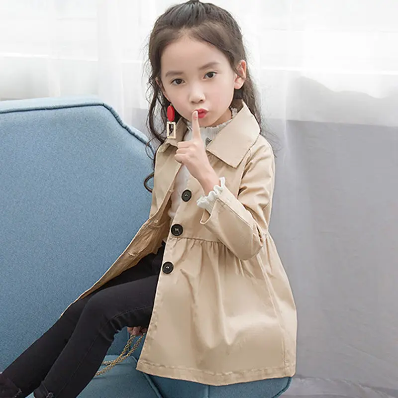

INS hot Girls long coats windbreaker Cotton single layer coat Korean girl's new thin Single-breasted Trench spring and autumn
