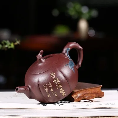 Zisha чайник знаменитый чистый ручной подлинный Исин чайник Шахта фиолетовый; песок грязь кунг-фу Тыква двухцветный заварочный чайник; чай набор
