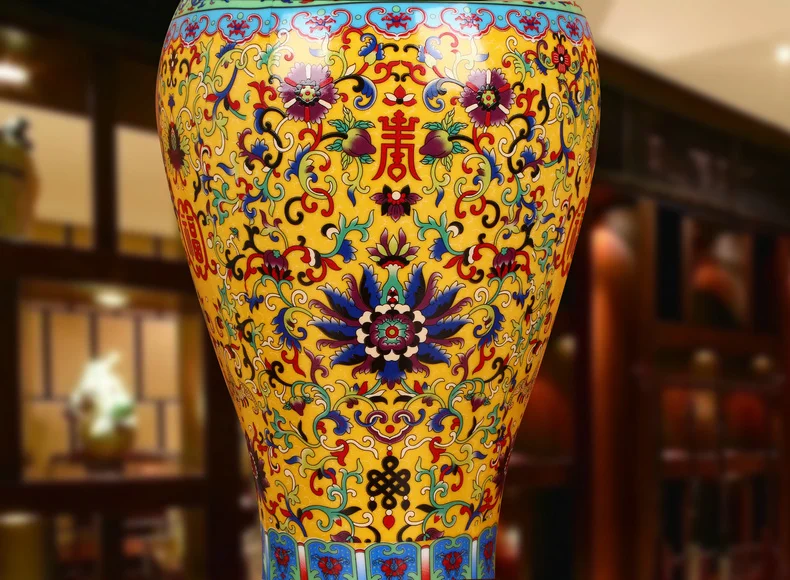 Цзиндэчжэнь керамическая Китайская античная эмаль цвет фарфор Huang Fu Shou ваза модная мебель декоративная керамика напольные вазы
