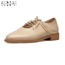 XiuNingYan/ г. Демисезонные женские Броги из натуральной кожи, повседневная обувь для женщин, оксфорды на плоской подошве, с круглым носком, большие размеры 33-43