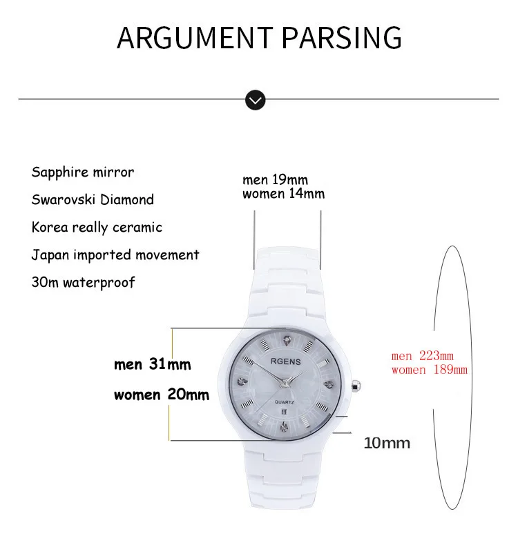 Мужские часы из настоящей керамики, черные белые деловые мужские часы, повседневные водонепроницаемые Роскошные наручные часы с бриллиантами, японский механизм