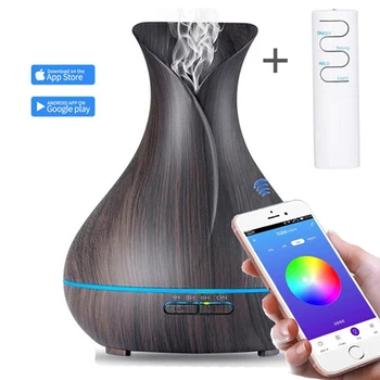 

500ML APP Essential Oil Aroma Diffuser Air Humidifier With Wood Grain Remote Control 7 Changing Color LED Lights For Home Office
