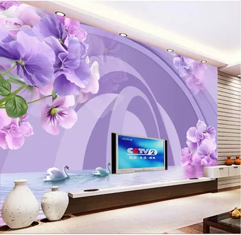 

Custom 3d Mural Wallpaper Beautiful Dreamy Swan Lake flower Space Expansion TV Background Wall Painting Wallpaper