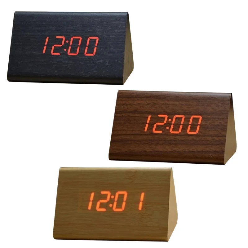 

Newly Decorative Table Clocks Control Sensing Alarm Temp Dual Display Electronic LED Vintage Wooden Digital Alarm Clock TE889