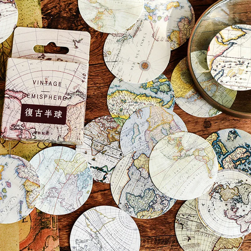 

46pcs/box Creative Vintage Map Travel Decorative Stationery Stickers Scrapbooking DIY Diary Album Sticker Sealing Sticker
