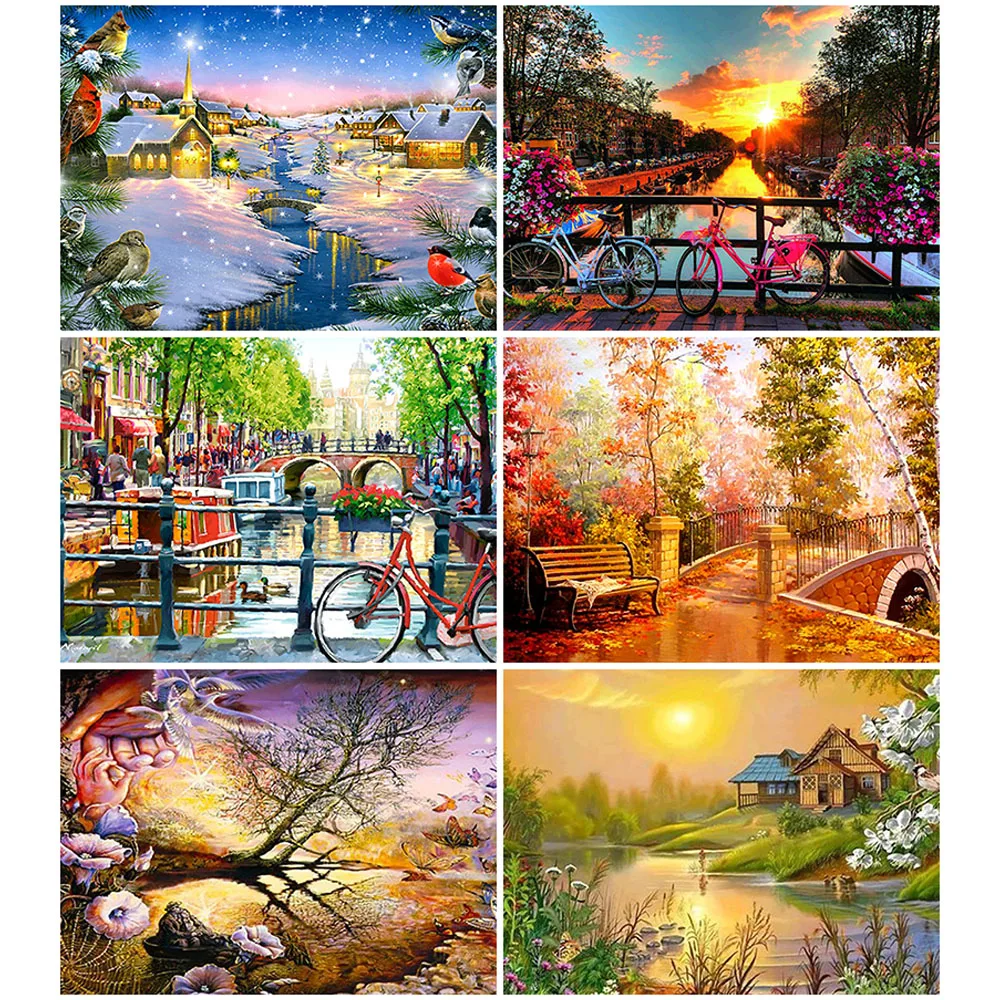 

100% Full 5D Diy Daimond Painting "Town Landscape" 3D Diamond Painting Round Rhinestone Diamant Painting Embroidery Scenery
