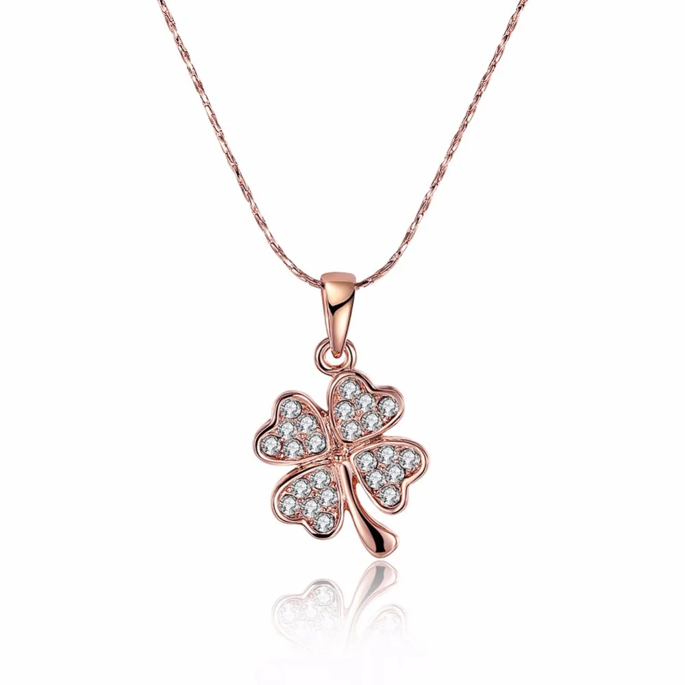 CLOVER ROCK CRYSTAL PINK GOLD NECKLACE