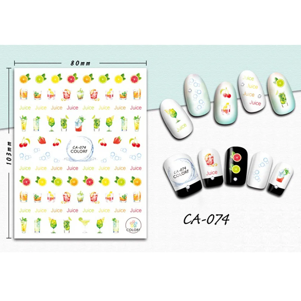 1 лист смешанные цвета модные узоры стикеры 3D на ногти Nail Art осень/лето тематический дизайн очаровательные наклейки Маникюрный Инструмент BECA073-081 - Цвет: CA074