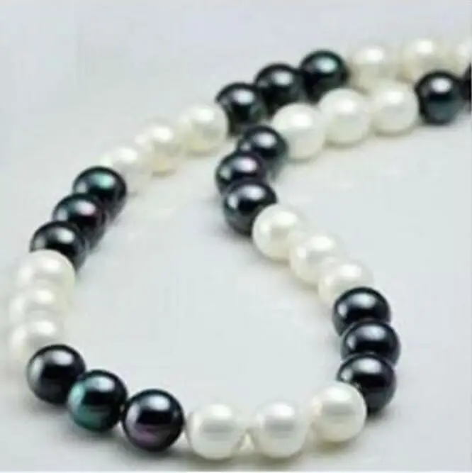 

AAA 10mm Tahitian peacock black White pearl necklace 35"