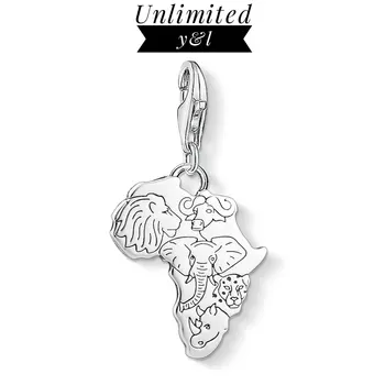 

Africa Map Charm 925 Sterling Silver Elephant Lion Leopard Rhino Bracelet Necklace Fashion DIY Jewelry Making Women Men 2019 New