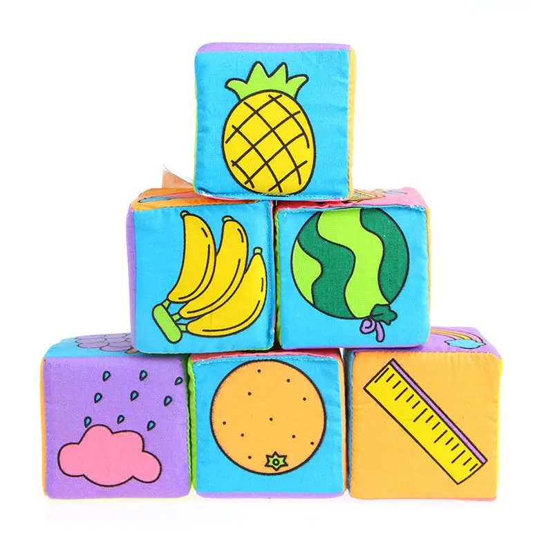 New 1Set 6 in 1 Set Infant Baby Cloth Rattle Building Educational Toys Soft Blocks Cube Kids Gift