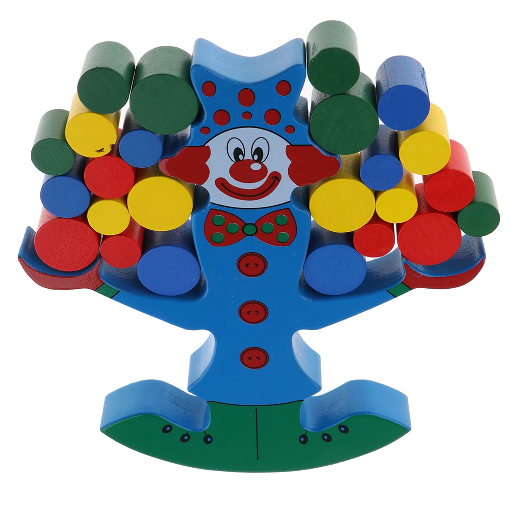 Clown Block Stack Up Balancing Game Wooden Developmental Toy for Baby Kids Boys Girls Fun Play