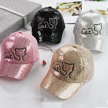 Летние шапки для малышей, Детская кепка с котом и пайетками, детские шляпы от солнца для маленьких мальчиков и девочек, сетчатая бейсболка, головной убор для детей 1,5-3 лет