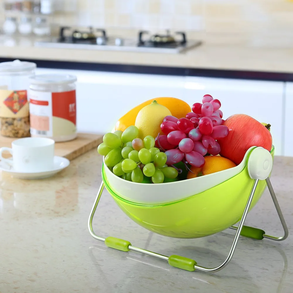

Fruit Wash Bowl 360 Rotatable Lid Fruit Holder Centerpiece Vegetable Washing Basket Storage & Draining Basket