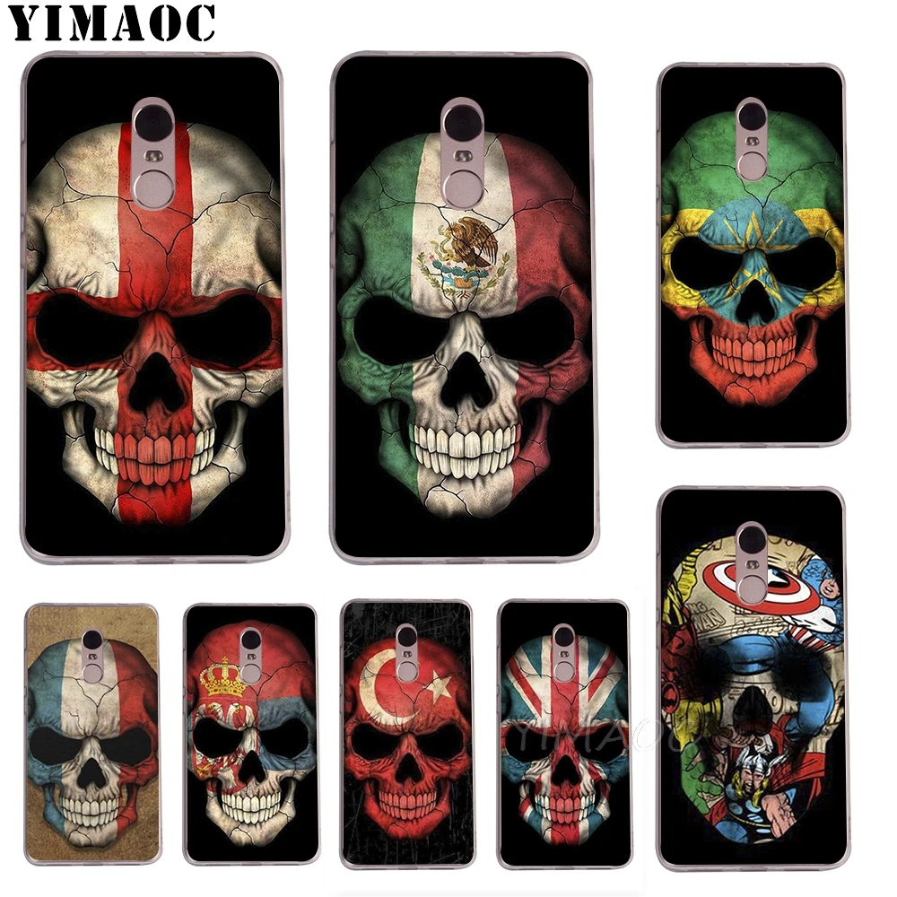 

YIMAOC Skull head flag design Soft TPU Case for Xiaomi Redmi 6 4X 5A 4A S2 Note 4X 4 5 Pro Plus Mi 8 9 SE 6 A2 A1 MiX 2S MAX 3