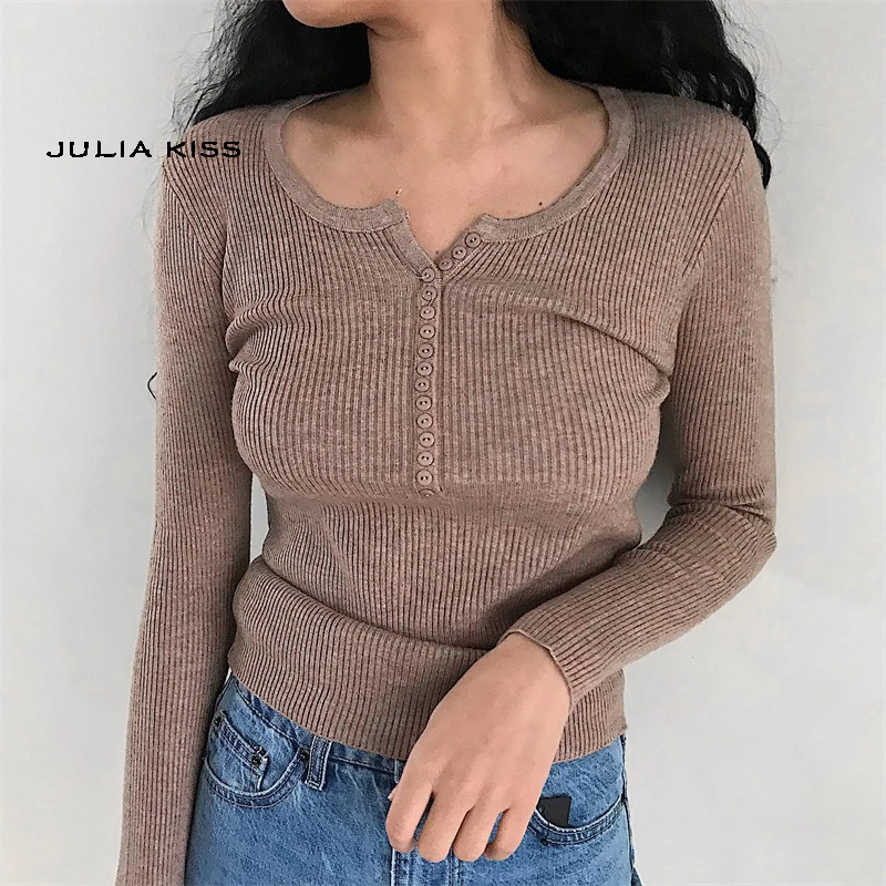 

Women Ribbed Jumper With Buttons Detail Rib Sweater