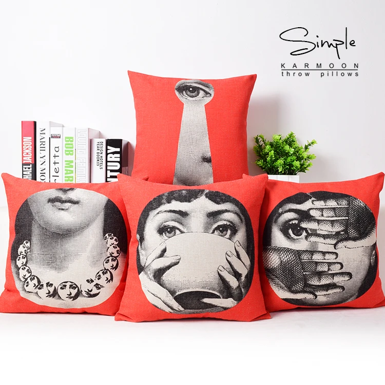 

Fornasetti Beauty Mask Face Art Cushion Covers Red Color Nordic Retro Style Sofa Pillowcase Sofa Linen Cotton Pillow Cover
