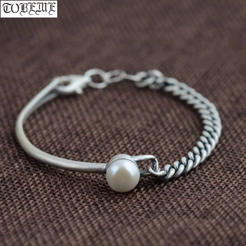 

Handmade 100% 925 Silver Women Bracelet Vintage Sterling Pearl Lady Bracelet Female Chain Bracelet Gift