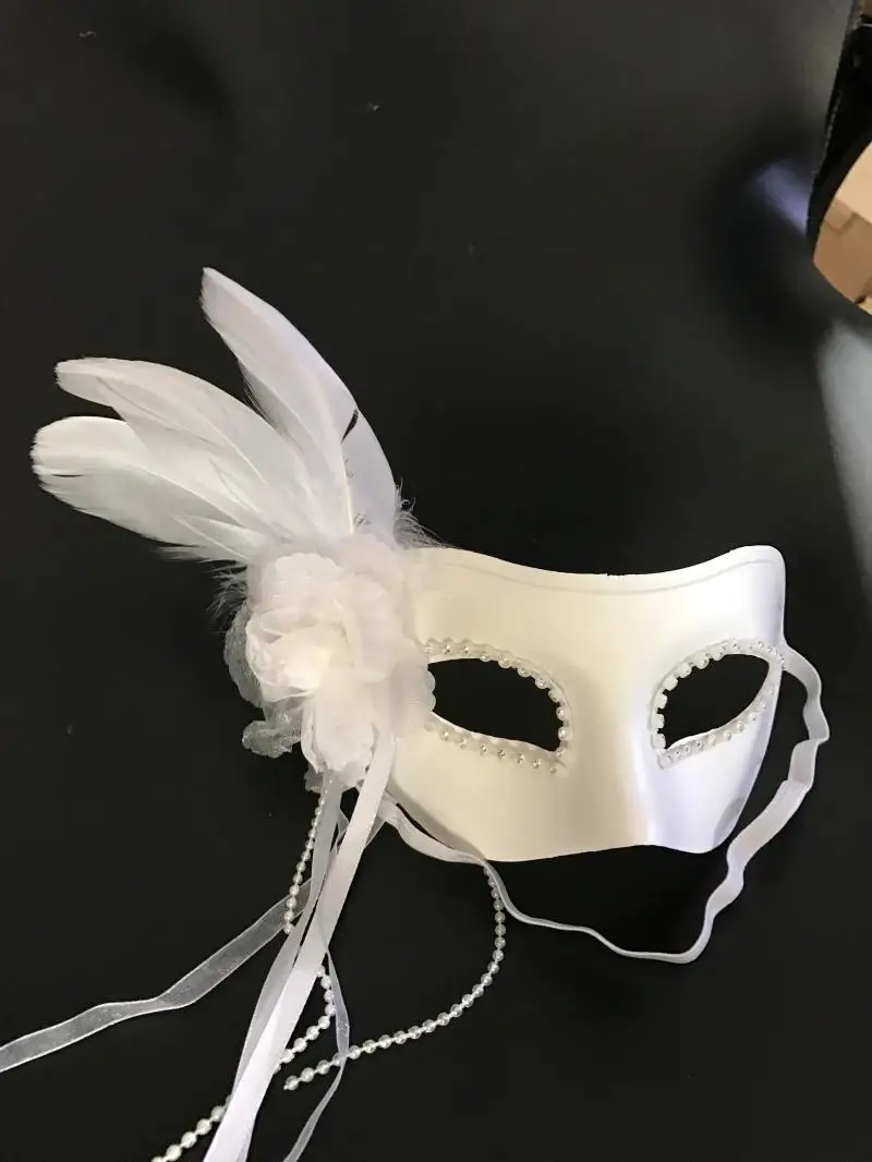 Венецианская Маскарадная маска для мужчин и женщин с перьями и цветами, кружевные белые вечерние маски для свадьбы и Хэллоуина