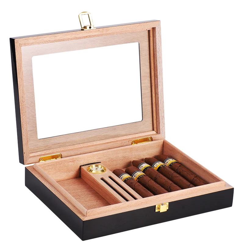High Quality Mini Cedar Wood Cigar Humidor For 15 Cigars Marbling Finish Travel Cigar Box W/ Humidifier Hygrometer