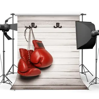

Red Boxing Glove Backdrop Shabby Wood Plank Backdrops Whitewashed Stripes Wooden Floor Photography Background