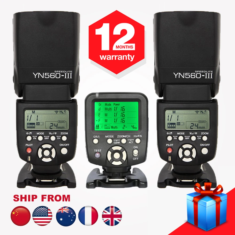 

2PCS Yongnuo YN560III YN560 III Manual Radio Flash Speedlite + YN560-TX YN560TX LCD Wireless Controller For Canon 650D 60D