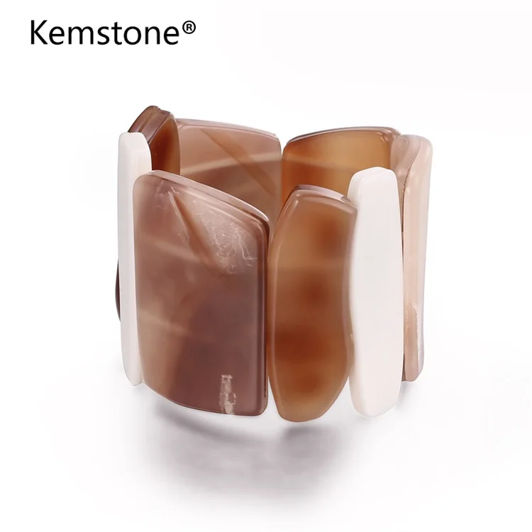 

Kemstone Fashion Vintage Alloy Inlaid Mosaic Acrylic Bangles & Bracelet Hot Scalable Punk Style for Women