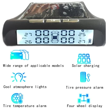 

Solar TPMS Car Tire Pressure Monitor System LCD Display 4External Sensor Temperature Warning tire pressure Car Solar Tire System