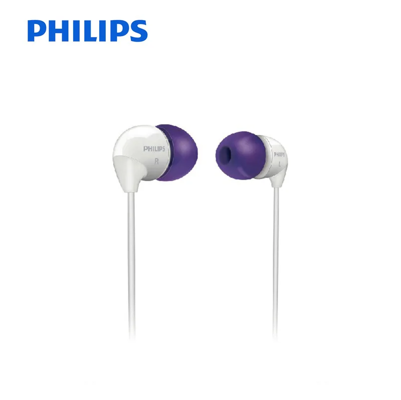 Оригинальные наушники-вкладыши Philips SHE3501, наушники-вкладыши 3,5 мм, проводные спортивные наушники Conteol, наушники с супер басами для Xiaomi LG huawei - Цвет: White-Purple