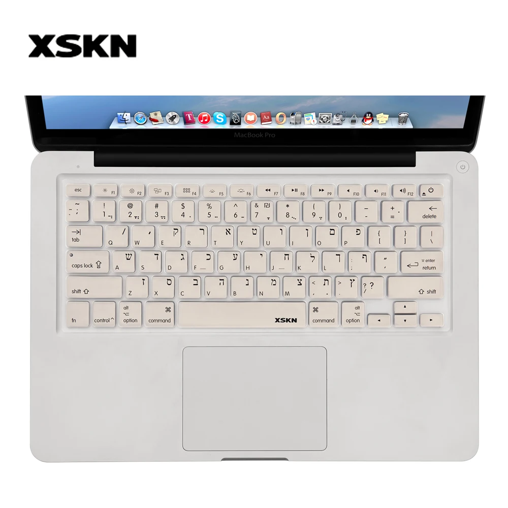 

XSKN Hebrew Keyboard Cover Champagne Gold, Silver Blue Green US Layout Israel Language Silicone Skin for Macbook Air Pro 13/15