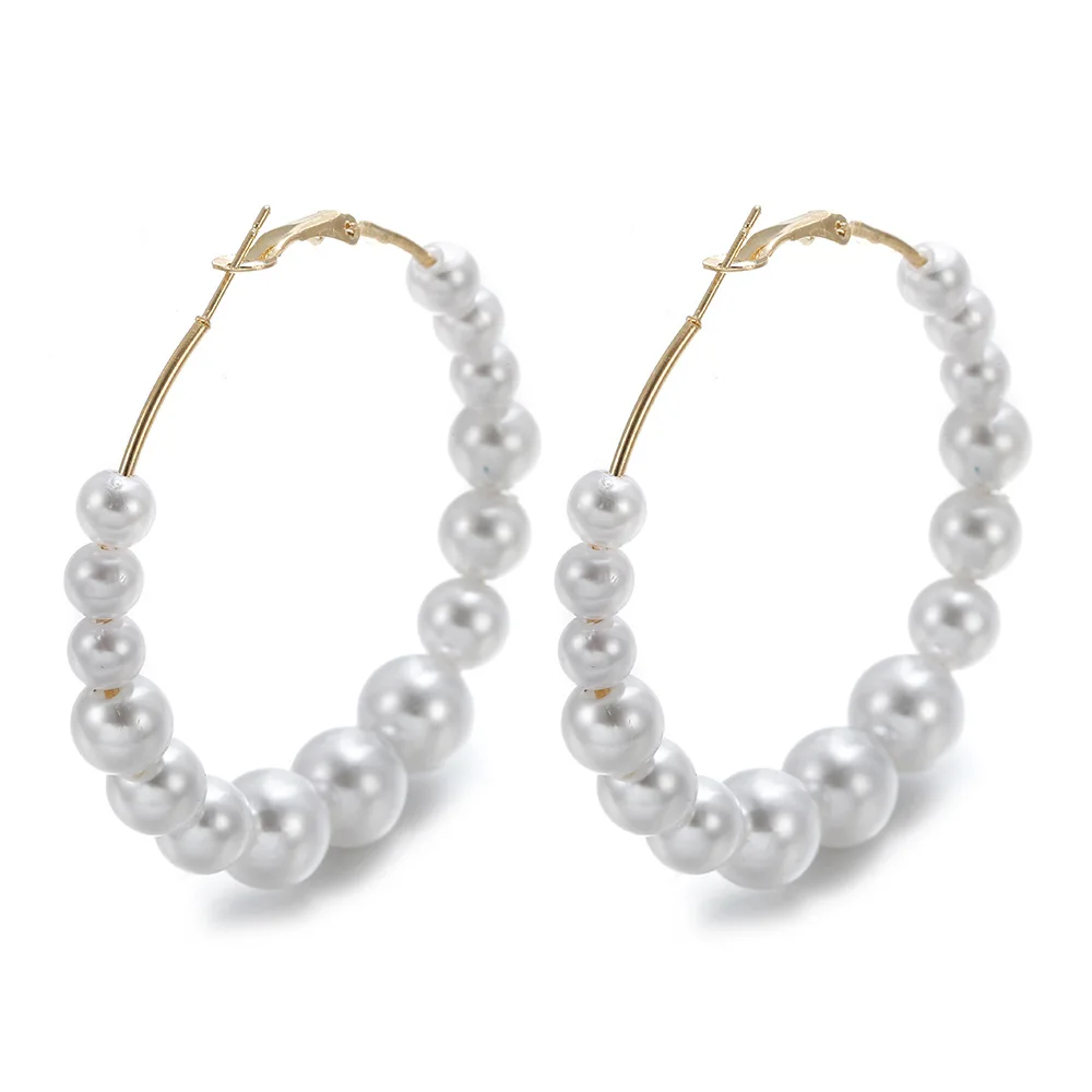 

Trendy Pearl Hoop Earrings Big Smooth Circle Earrings Brincos Loop Earrings for Women Jewelry Oorbellen