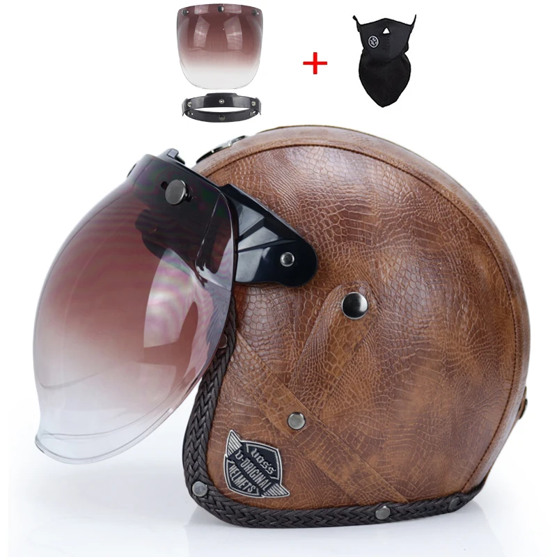 Ретро винтажный немецкий стиль мотоциклетный шлем 3/4 открытый шлем Скутер Чоппер Крузер Байкер Мото шлем очки маска - Цвет: a9